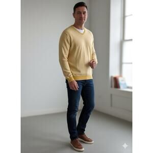 Bugatchi Vomo Men’s Sweater 75% Silk 15% Cotton 10% Cashmere Pullover Yellow XXL